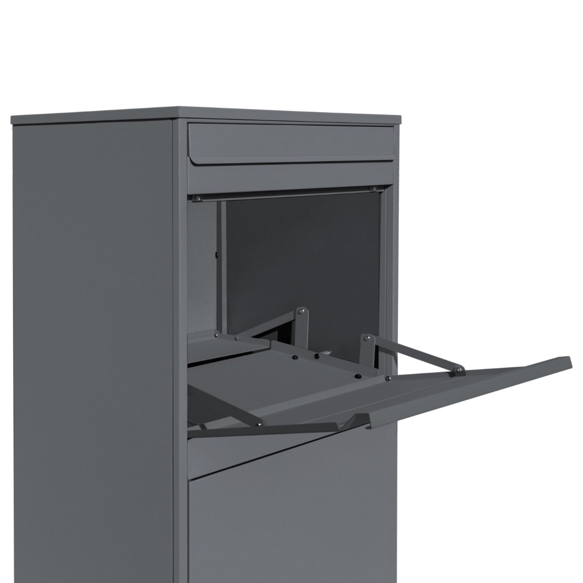 Cassetta postale XL antifurto grigia con apertura frontale, struttura robusta e design moderno, ideale per ricevere pacchi in sicurezza