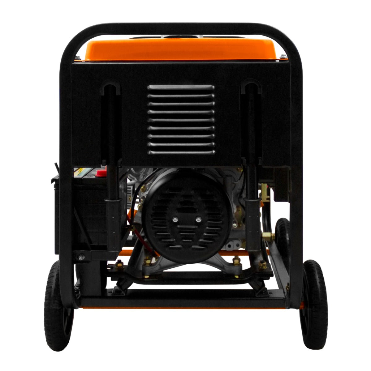 Generatore a diesel portatile T-Mech 5KW con struttura nera, ruote robuste e serbatoio arancione, progettato per la mobilità e l'efficienza