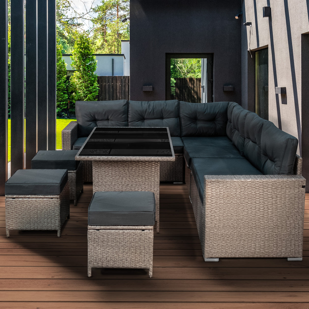 Set Salotto da Giardino in Rattan 9 Posti con Copertura Impermeabile