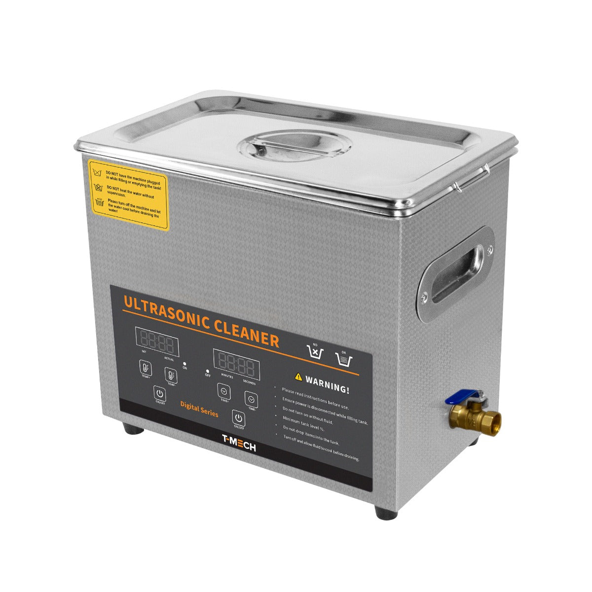 Pulitore ad ultrasuoni T-Mech da 6 litri, struttura in acciaio inox, display digitale e maniglia per un facile trasporto