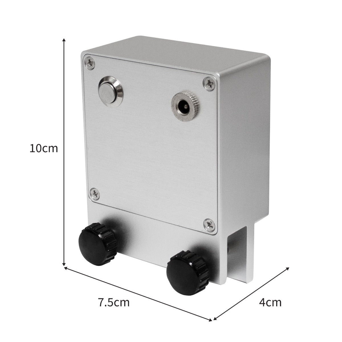 Pulitore ad ultrasuoni T-Mech in alluminio, con dimensioni di 10x7.5x4 cm, dotato di manopole e pulsante per la pulizia di vinili