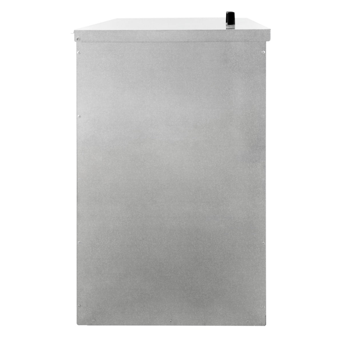Bidone per carbone e legna in acciaio inox, finitura lucida, forma rettangolare, capacità di 150 kg, con maniglia superiore per trasporto