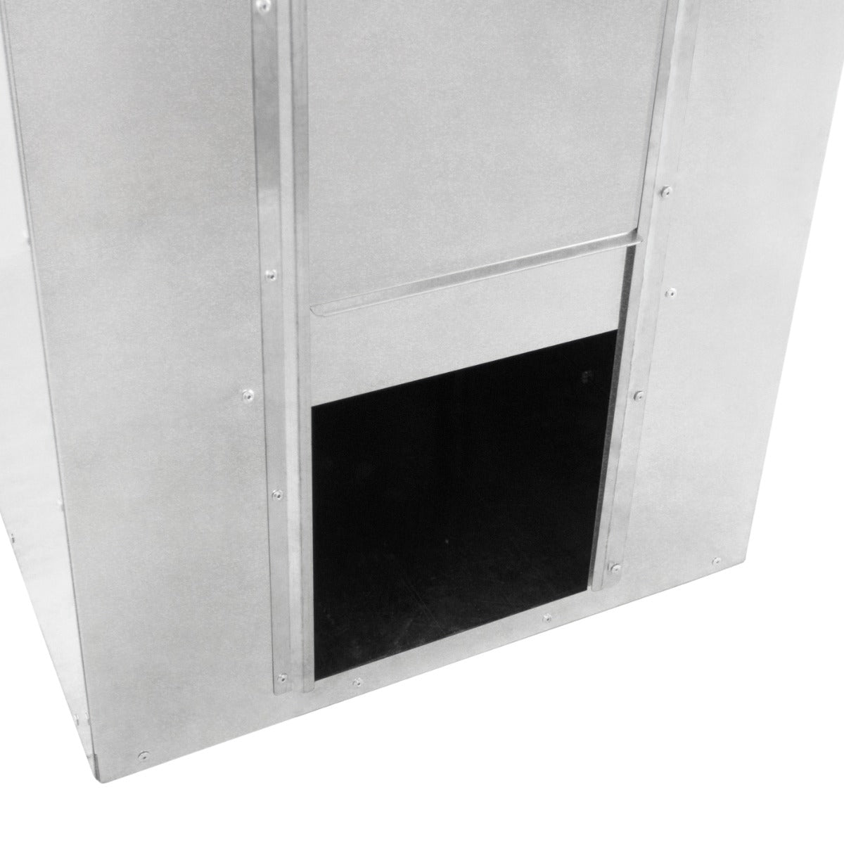 Bidone per il carbone e legna in acciaio inox, finitura lucida, con apertura frontale per un facile accesso e capacità di 150 kg