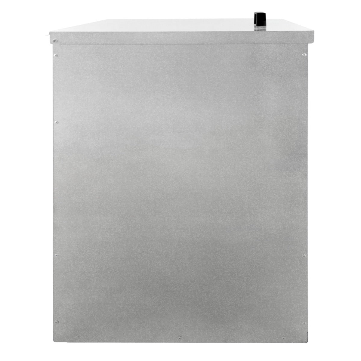 Bidone per carbone e legna in acciaio inox, finitura opaca, design rettangolare, capacità di 500 kg, maniglia nera superiore