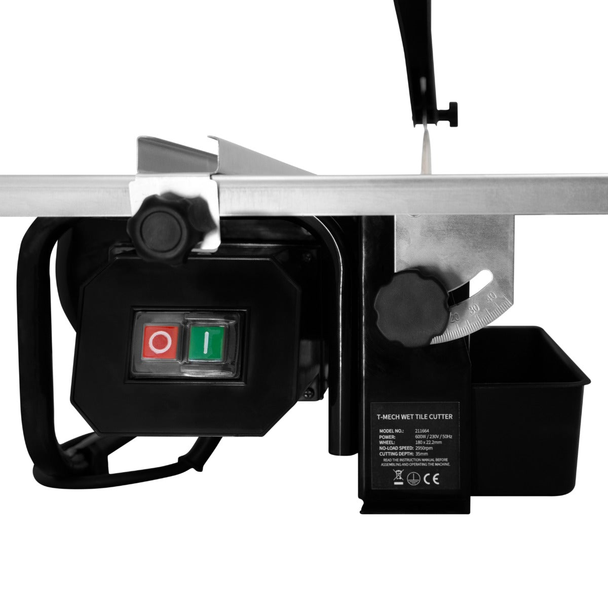 Tagliapiastrelle idraulico elettrico T-Mech con motore da 600W, interruttori rossi e verdi, struttura robusta e design ergonomico