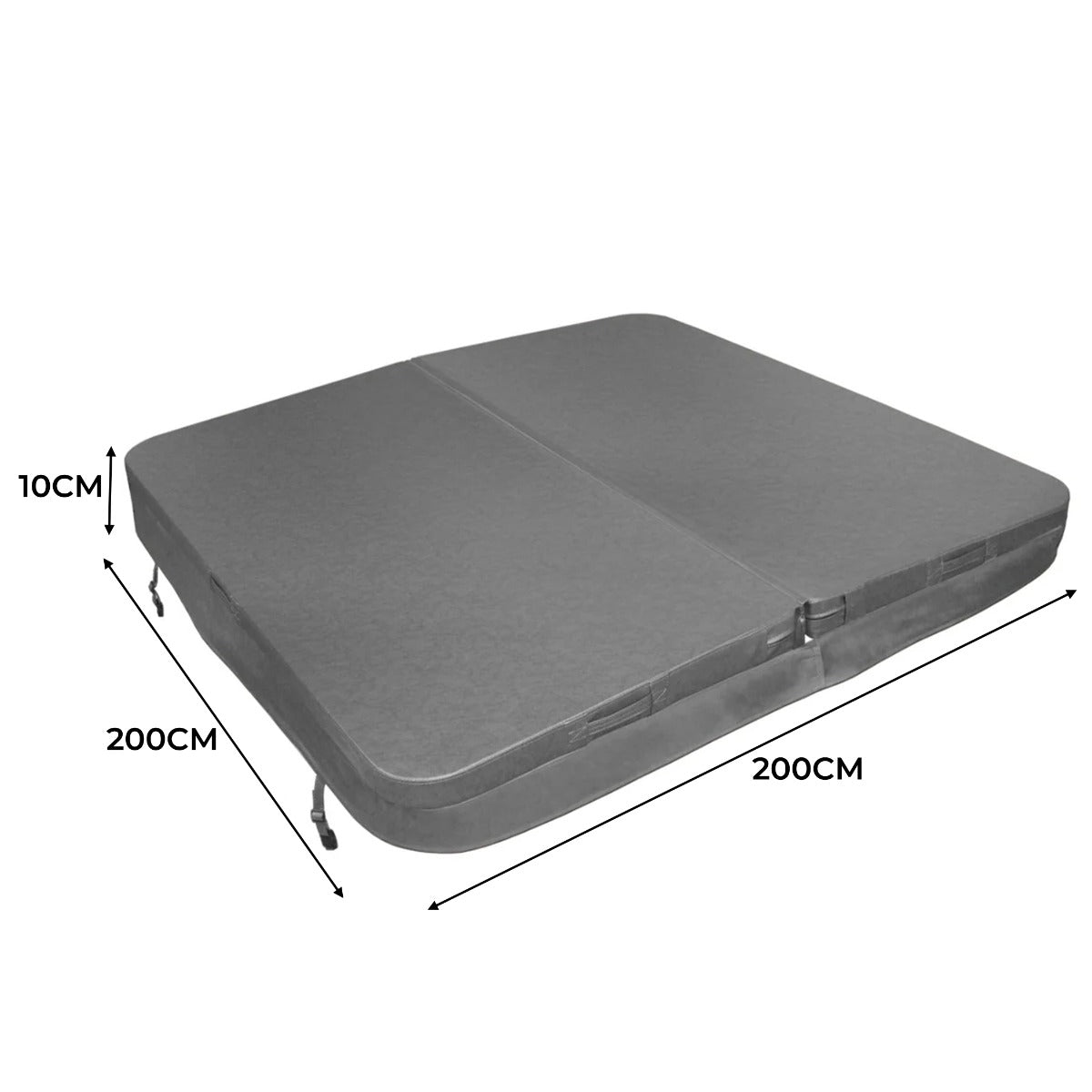 Copertura grigia per vasca idromassaggio, dimensioni 200x200 cm, spessore 10 cm, superficie liscia e resistente, ideale per protezione