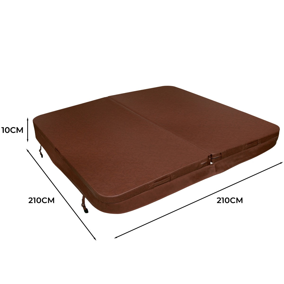 Copertura marrone per vasca idromassaggio, misura 2.1m x 2.1m, con texture resistente e spessore di 10 cm, ideale per protezione e isolamento
