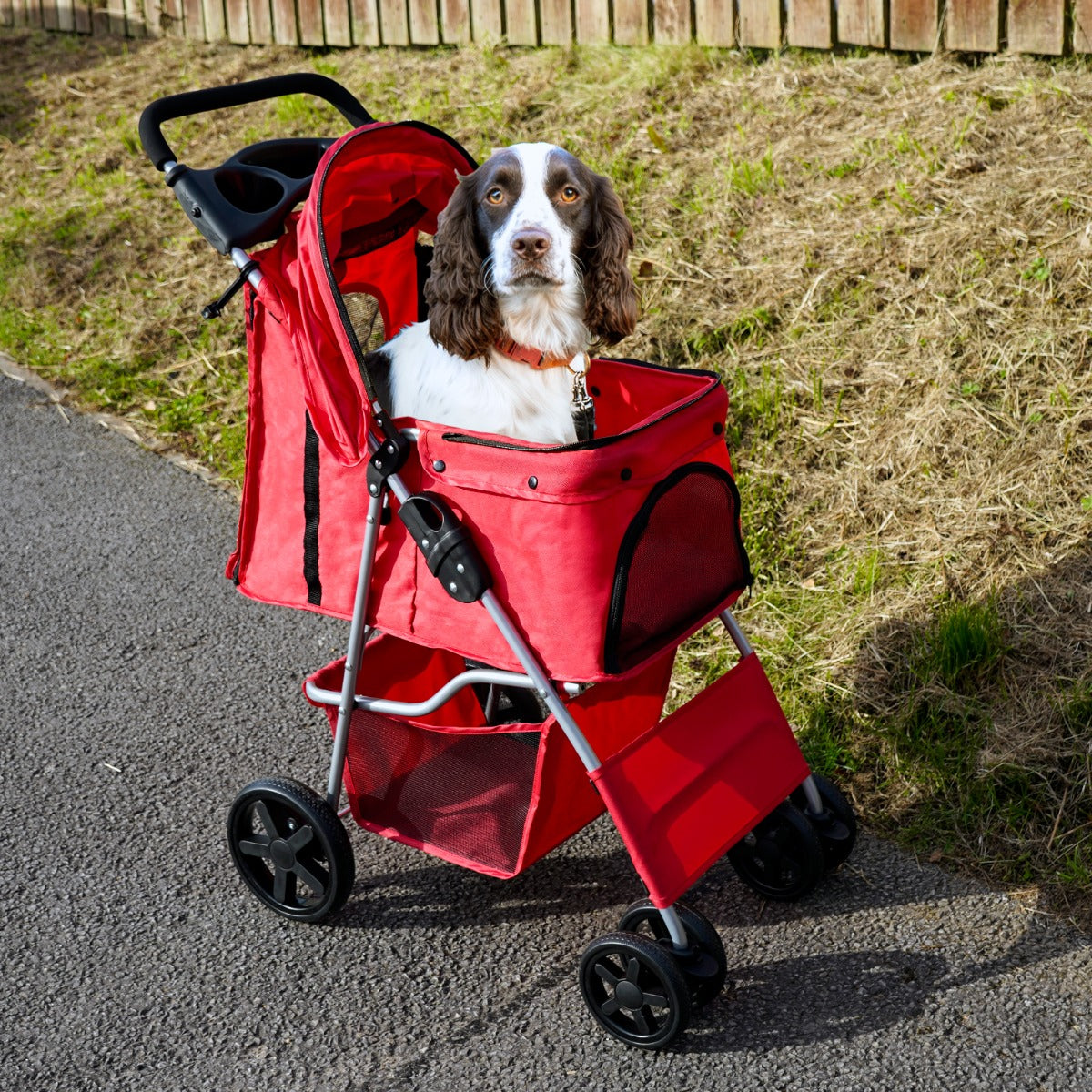 Passeggino per Animali Domestici con Parapioggia – Rosso