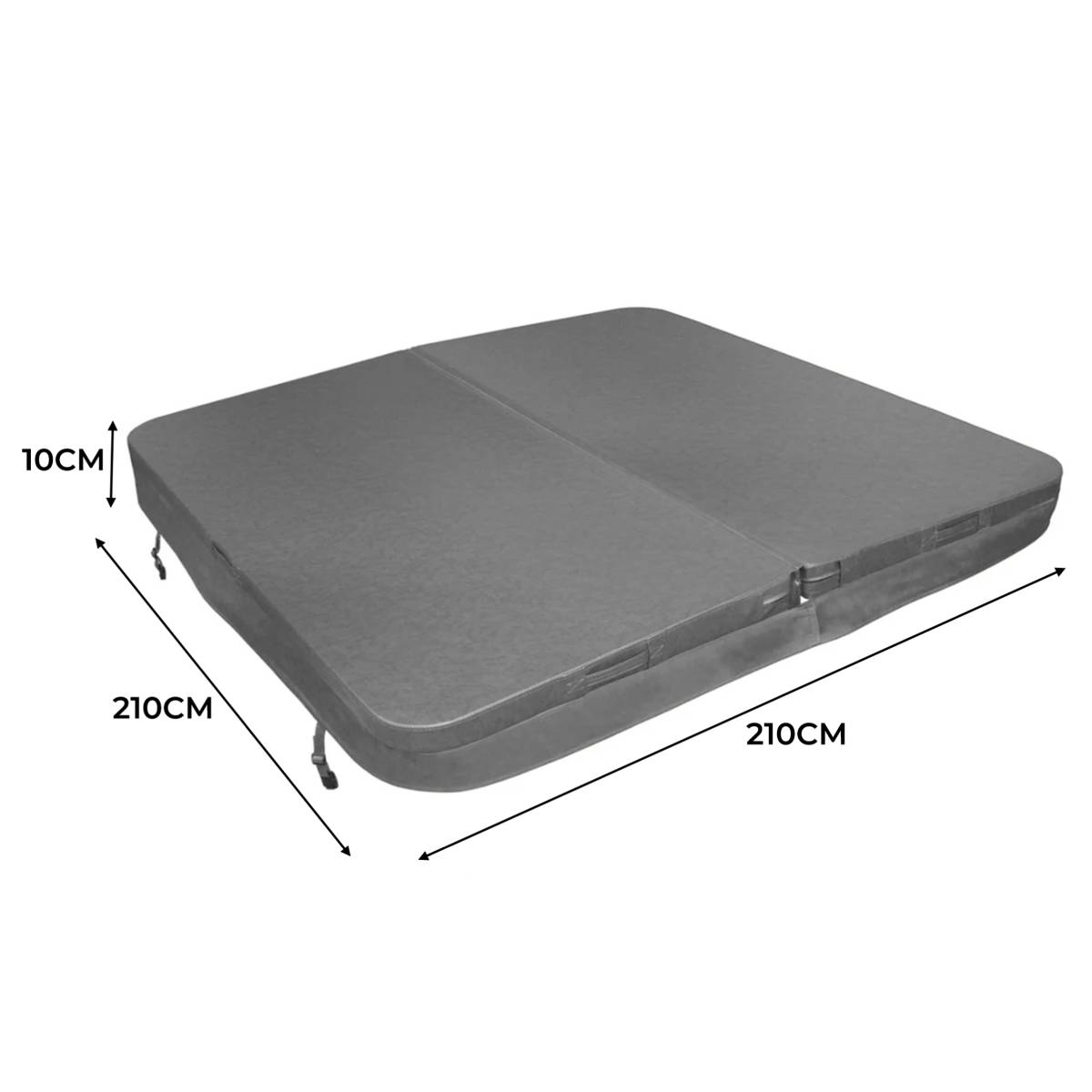 Copertura grigia per vasca idromassaggio, misura 2.1m x 2.1m, con superficie liscia e resistente, spessore di 10 cm