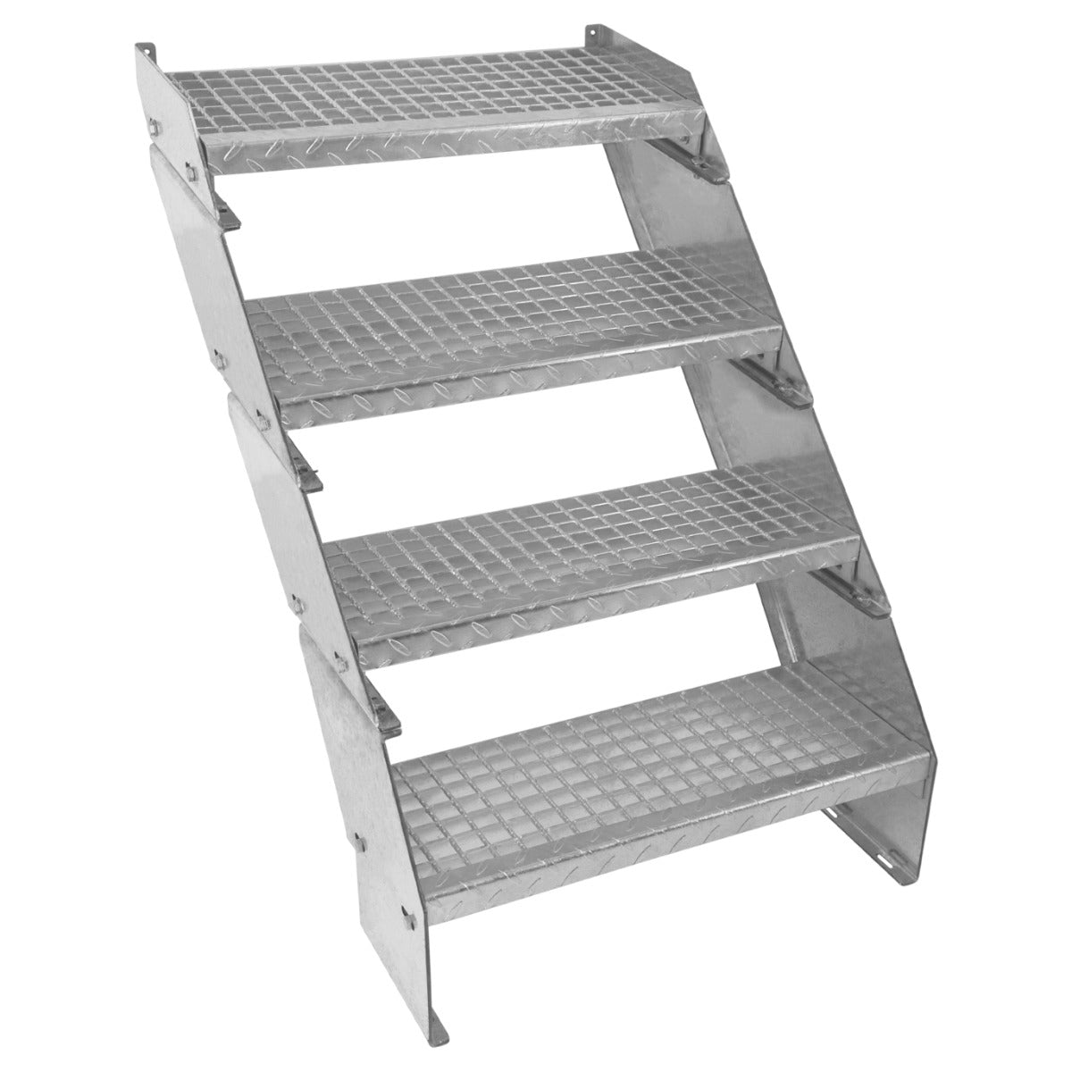 Scala zincata regolabile a 4 elementi, larghezza 600 mm, con gradini antiscivolo e struttura robusta, ideale per lavori in altezza