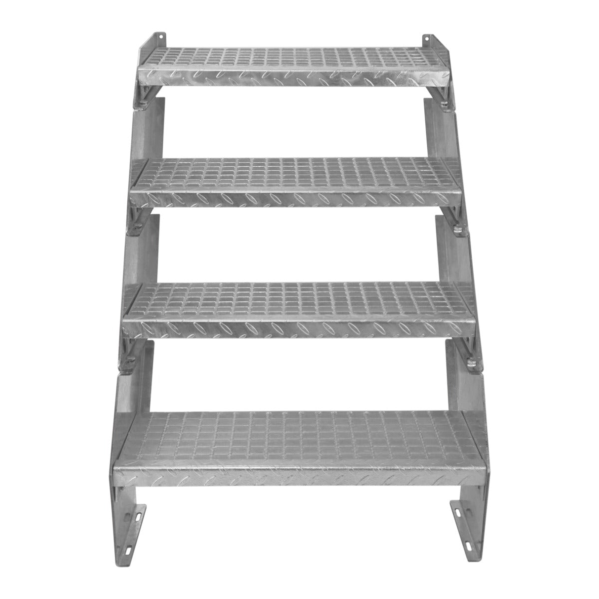 Scala zincata regolabile a 4 elementi, larghezza 600 mm, con gradini antiscivolo e struttura robusta in metallo lucido e resistente