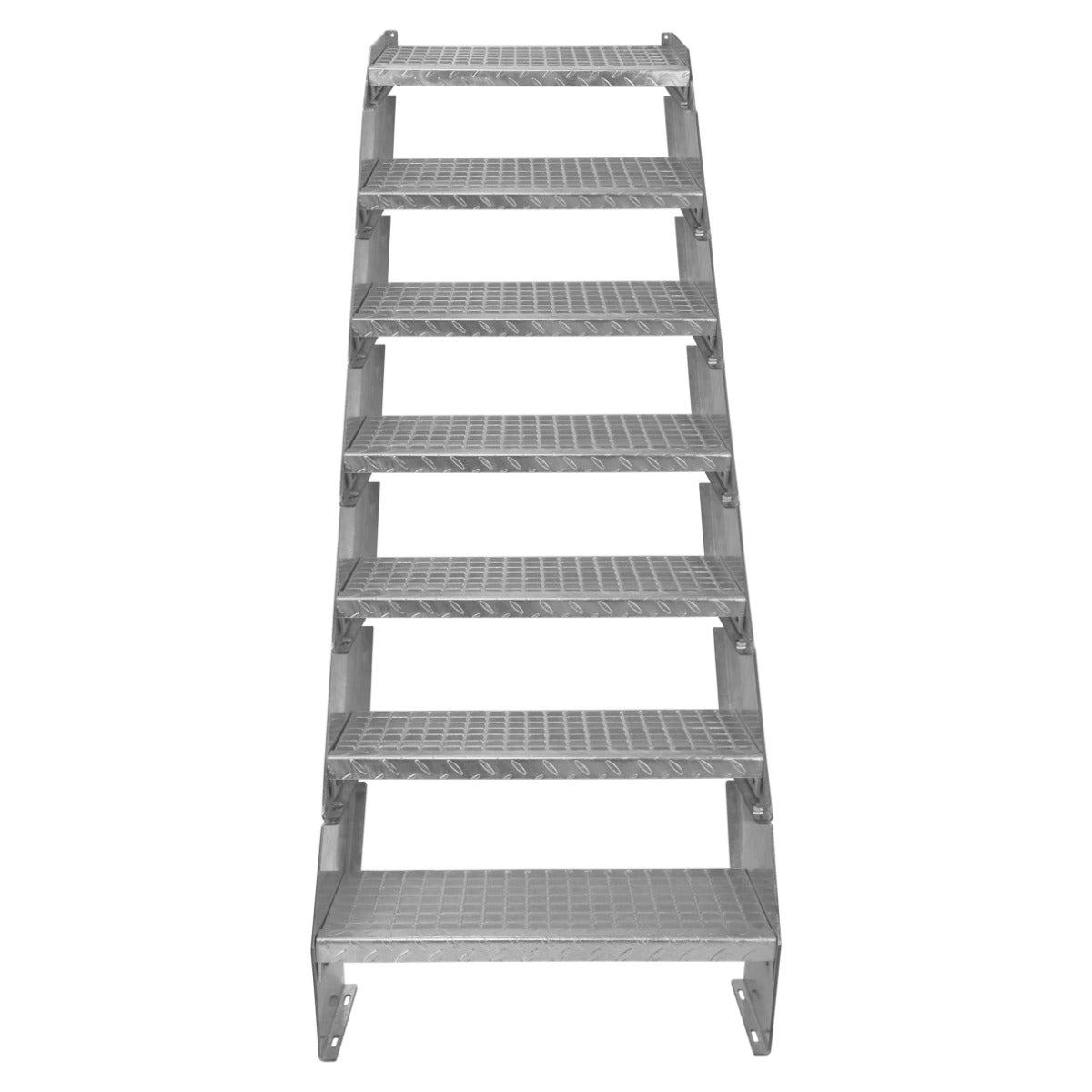 Scala zincata regolabile a 7 elementi, larghezza 600 mm, con gradini antiscivolo e struttura robusta in metallo lucido e resistente