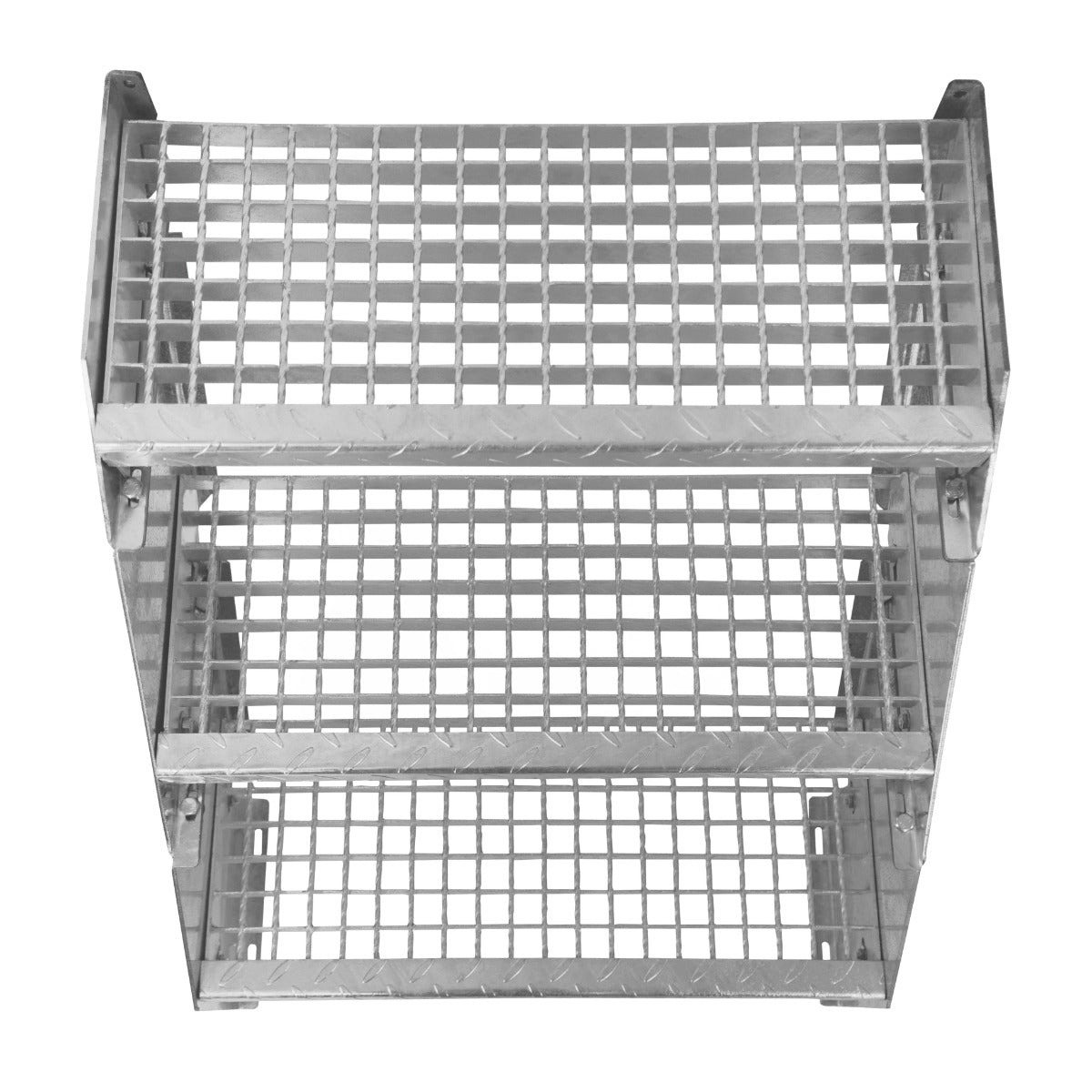 Scala zincata regolabile a 7 elementi, con struttura in metallo grigio, superficie a griglia, larghezza 600 mm, resistente e versatile