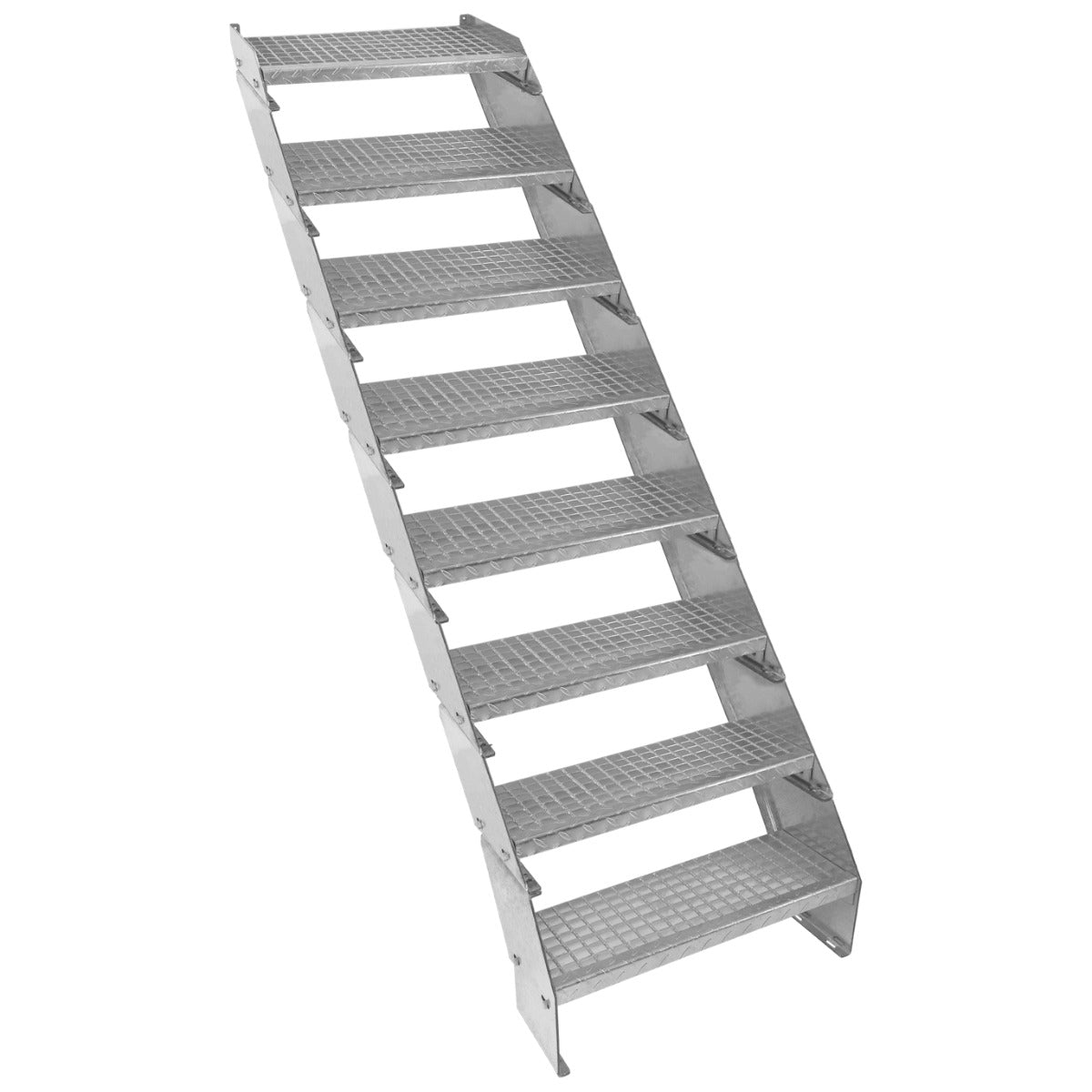 Scala zincata regolabile a 8 elementi, larghezza 600 mm, con gradini antiscivolo e struttura robusta, ideale per uso professionale e domestico