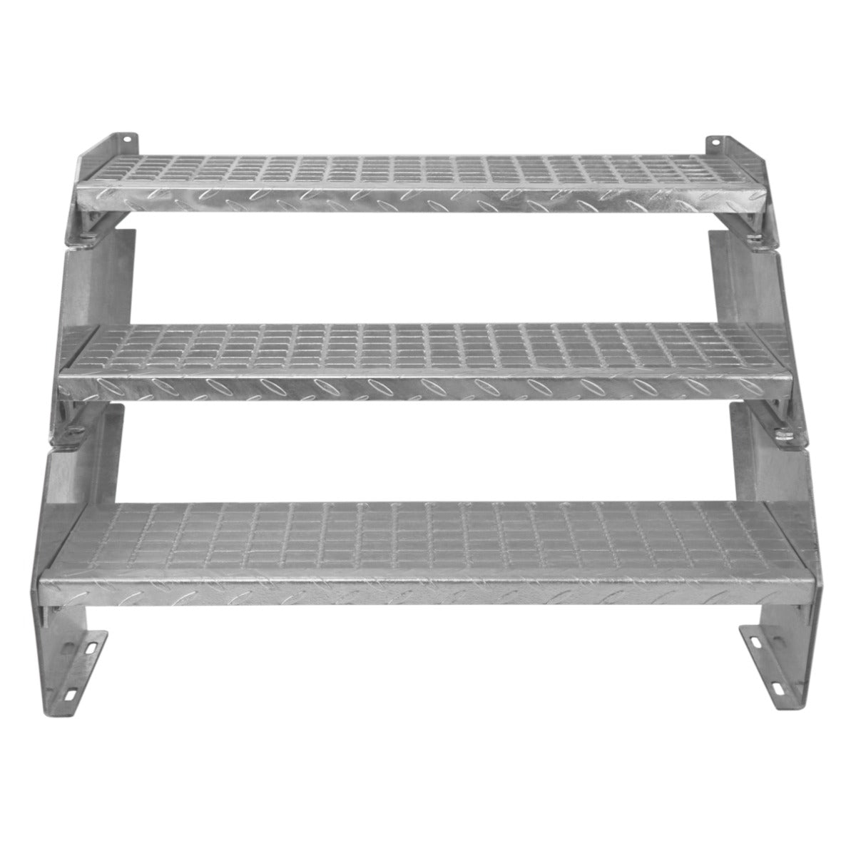 Scala zincata regolabile a 3 elementi con tre gradini, larghezza 900 mm, superficie antiscivolo e struttura robusta in metallo lucido