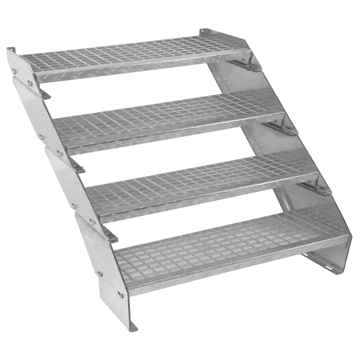 Scala zincata regolabile a 4 elementi, larghezza 900 mm, con gradini antiscivolo e superficie in metallo lucido, resistente e robusta
