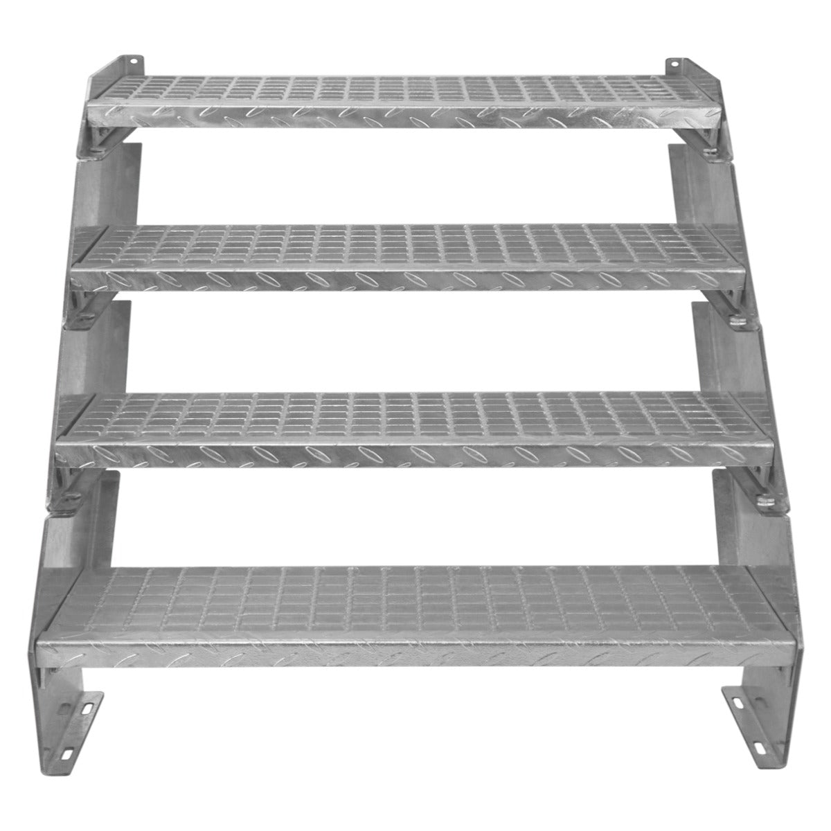 Scala zincata regolabile a 4 elementi, larghezza 900 mm, con gradini antiscivolo e struttura robusta in metallo lucido e resistente