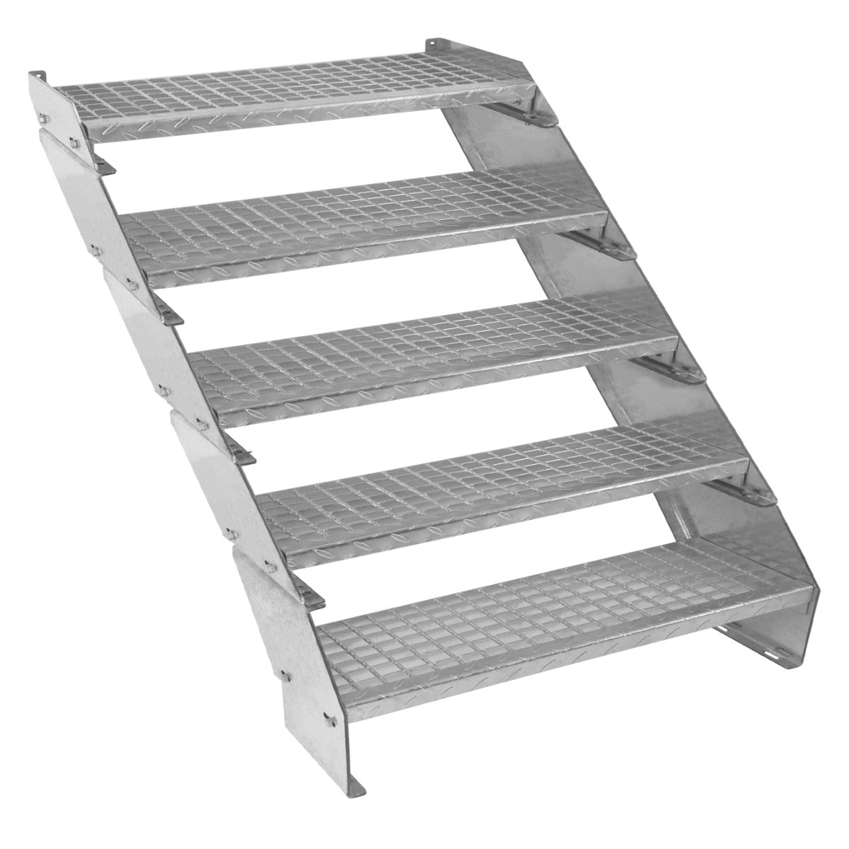 Scala zincata regolabile a 5 elementi, larghezza 900 mm, con gradini antiscivolo e struttura robusta in metallo lucido e resistente
