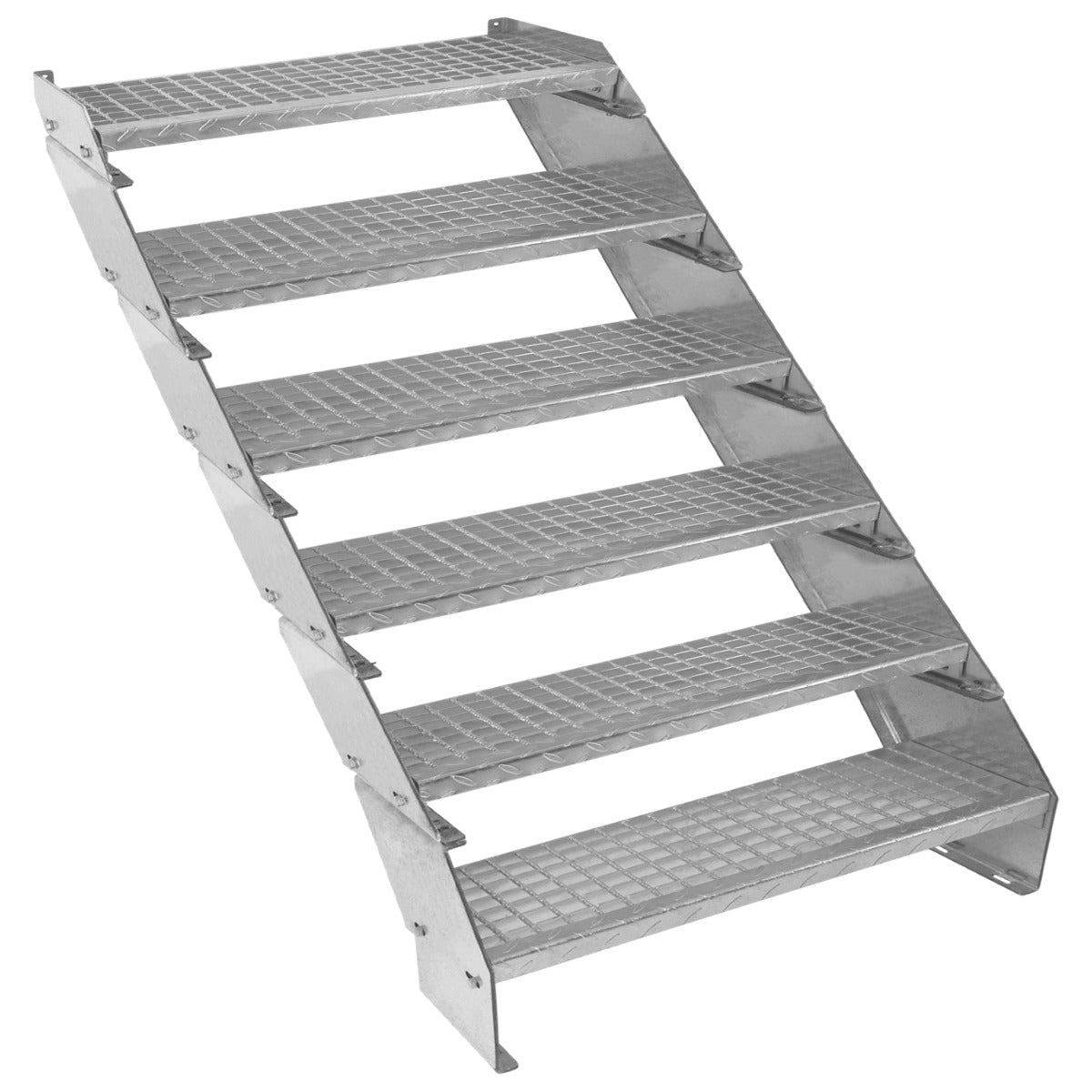 Scala zincata regolabile a 6 elementi, larghezza 900 mm, con gradini antiscivolo e struttura robusta in metallo lucido e resistente