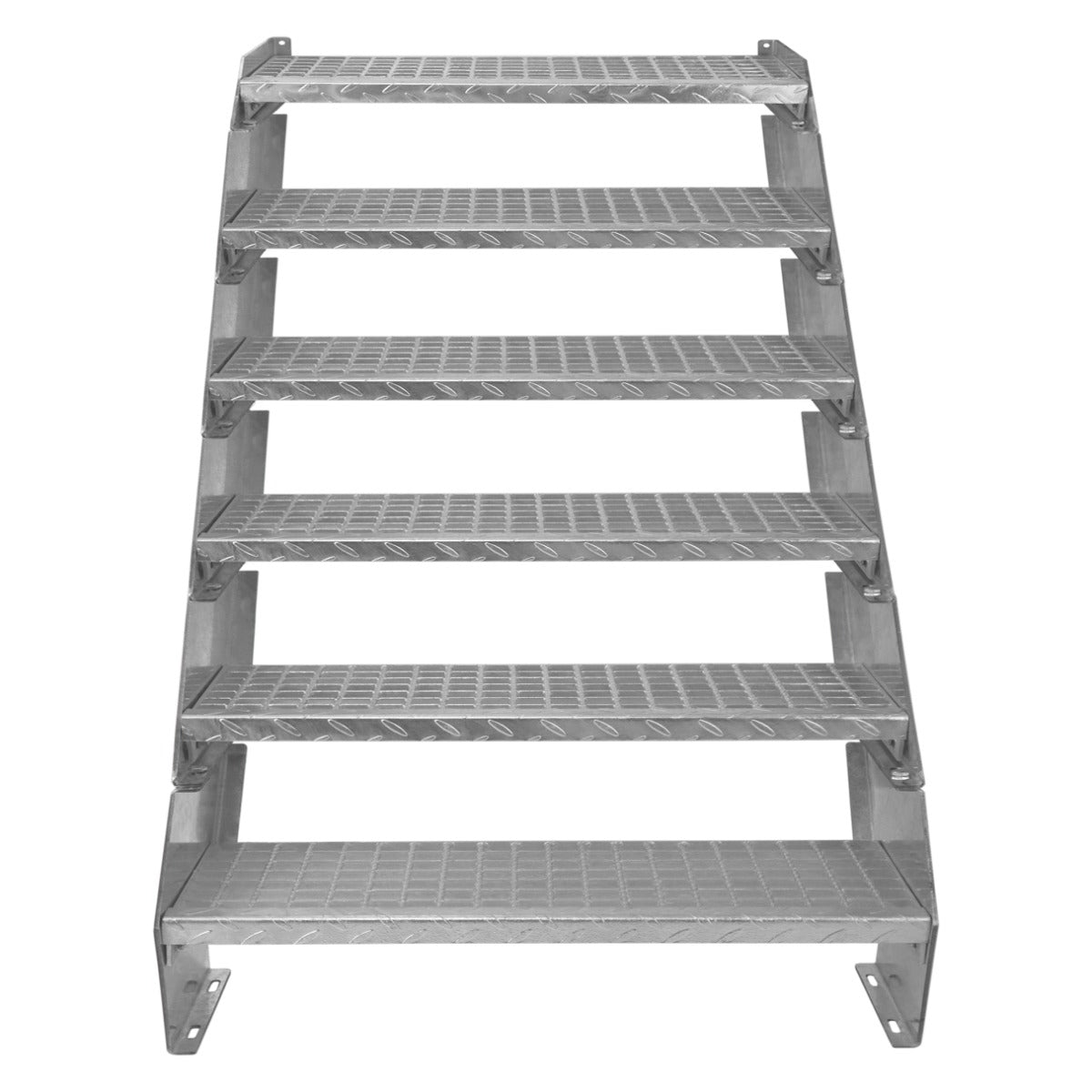 Scala zincata regolabile a 6 elementi, larga 900 mm, con gradini antiscivolo e struttura robusta in metallo lucido e resistente