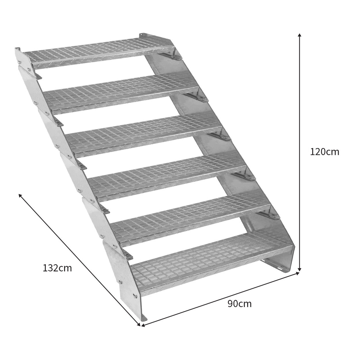 Scala zincata regolabile a 6 elementi, con gradini antiscivolo, larghezza 900 mm e altezza 120 cm, ideale per lavori in altezza