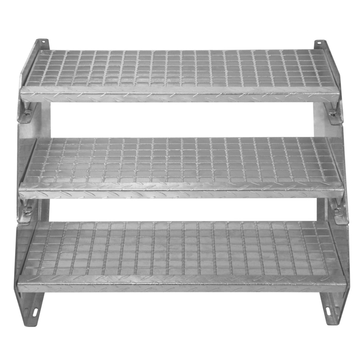 Scala zincata regolabile a 6 elementi, larghezza 900 mm, con ripiani antiscivolo in metallo grigio e superficie a rombi per maggiore aderenza