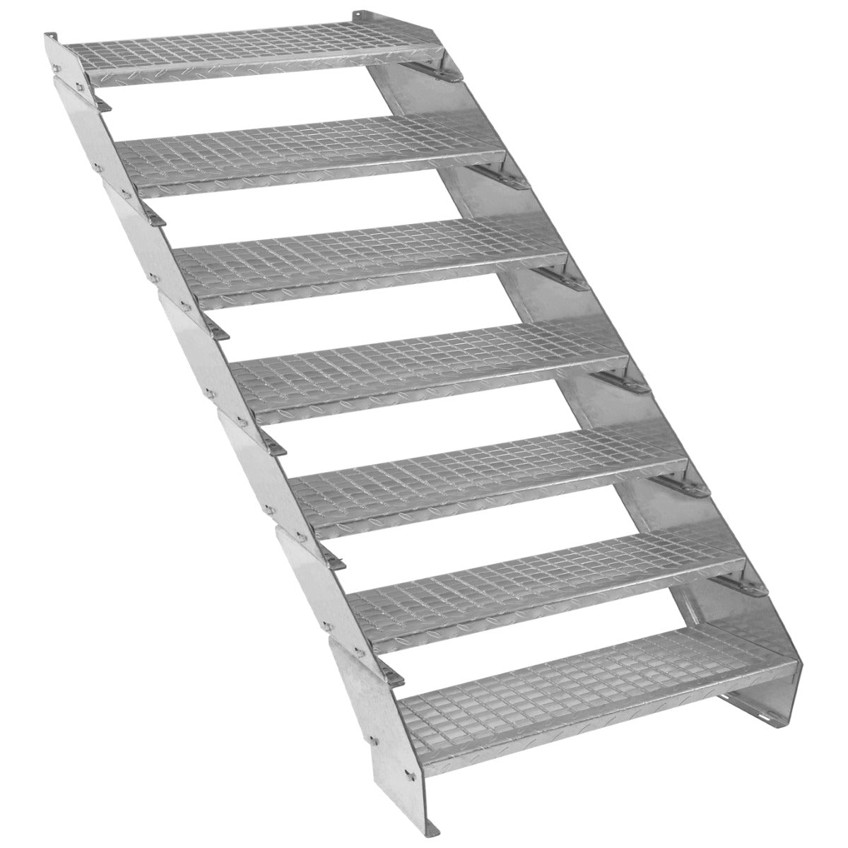Scala zincata regolabile a 7 elementi, con gradini antiscivolo, struttura robusta e larghezza di 900 mm, ideale per lavori domestici e professionali