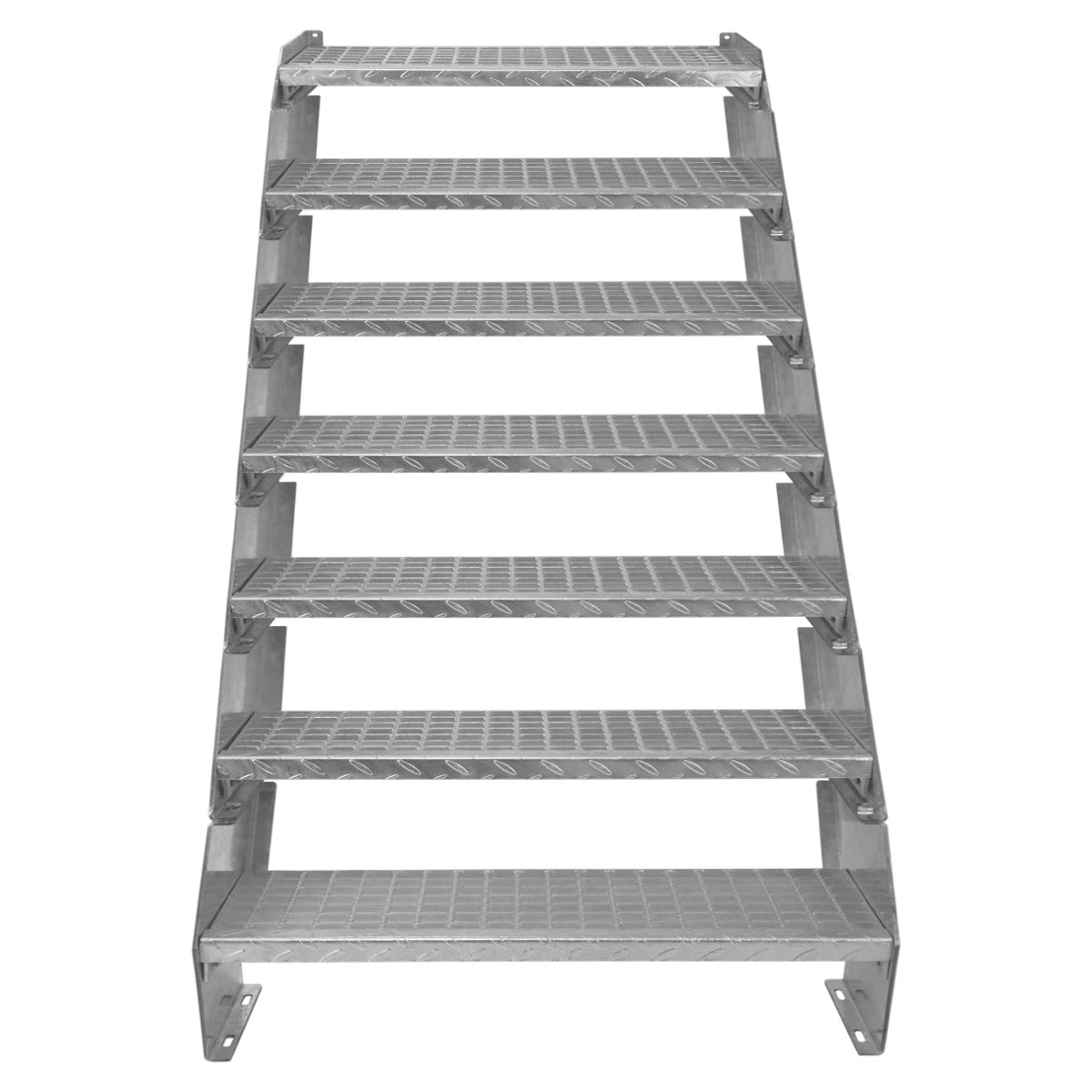 Scala zincata regolabile a 7 elementi, larghezza 900 mm, con gradini antiscivolo e struttura robusta in metallo lucido e resistente