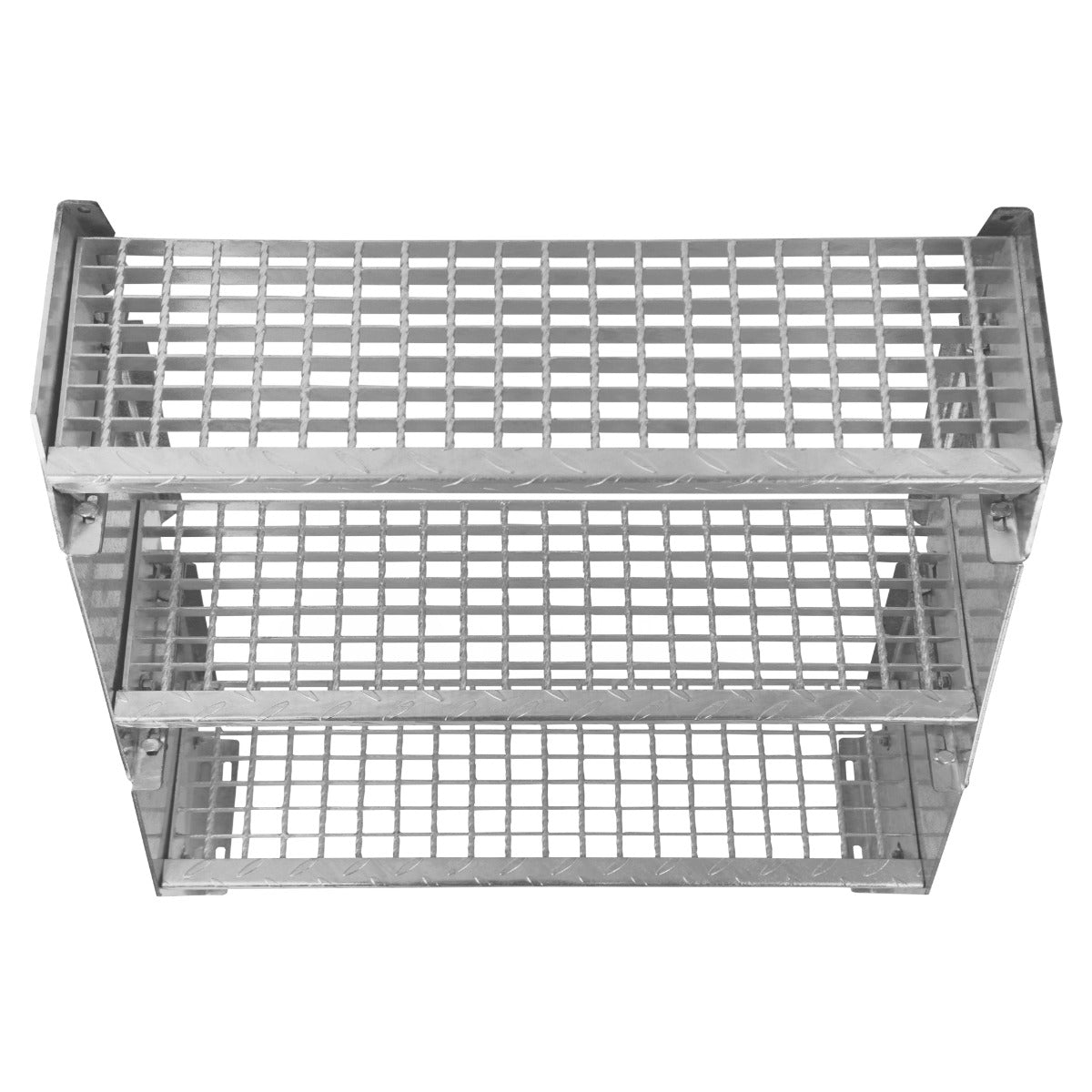 Scala zincata regolabile a 9 elementi, larghezza 900 mm, con struttura in metallo grigio, superficie a rete resistente e design pratico per uso versatile
