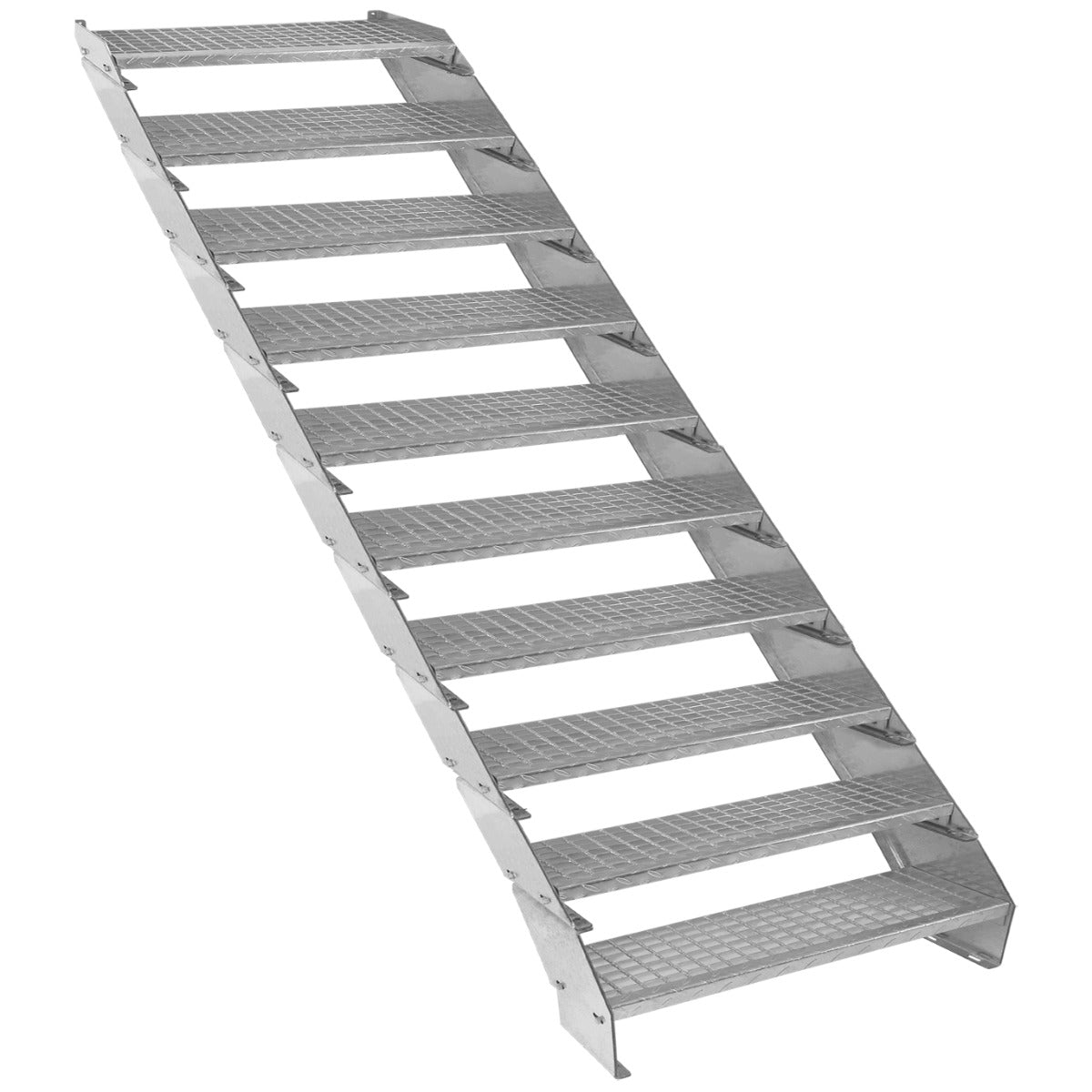 Scala zincata regolabile a 10 elementi, con gradini antiscivolo e struttura robusta, larghezza 900 mm, ideale per uso professionale e domestico