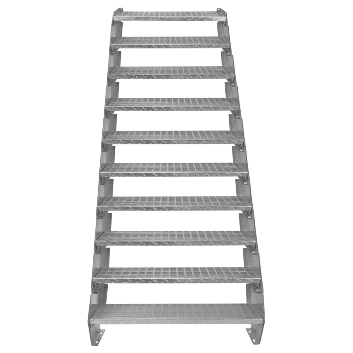 Scala zincata regolabile a 10 elementi, larghezza 900 mm, con gradini antiscivolo e superficie in metallo lucido per una maggiore sicurezza e durata