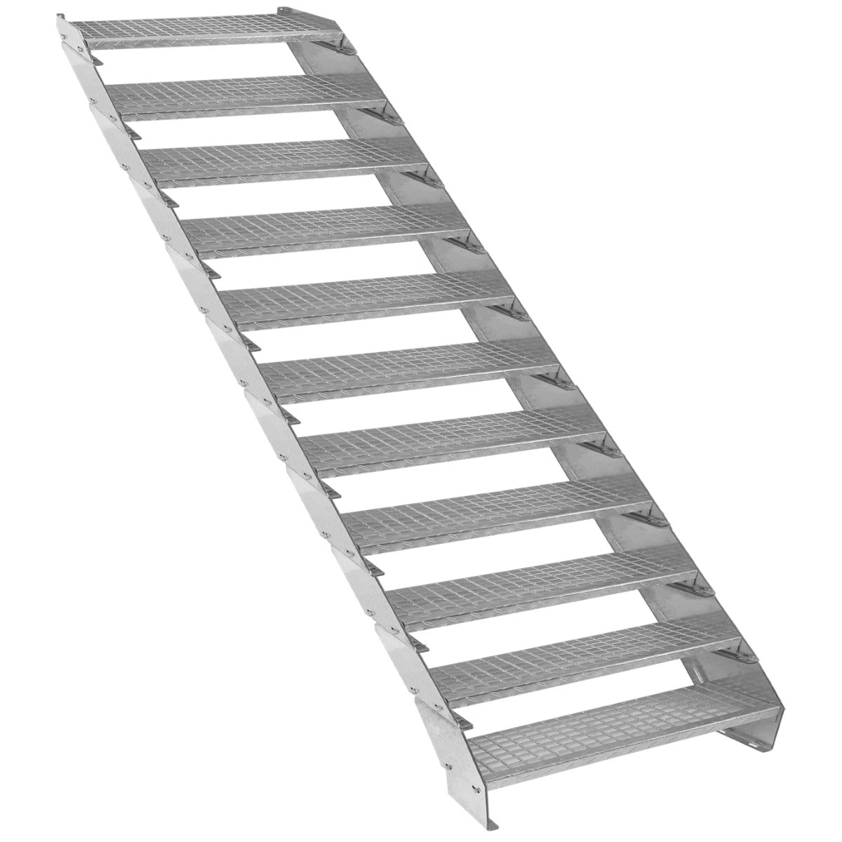 Scala zincata regolabile a 11 elementi, con gradini antiscivolo e struttura robusta, larghezza 900 mm, ideale per lavori in altezza