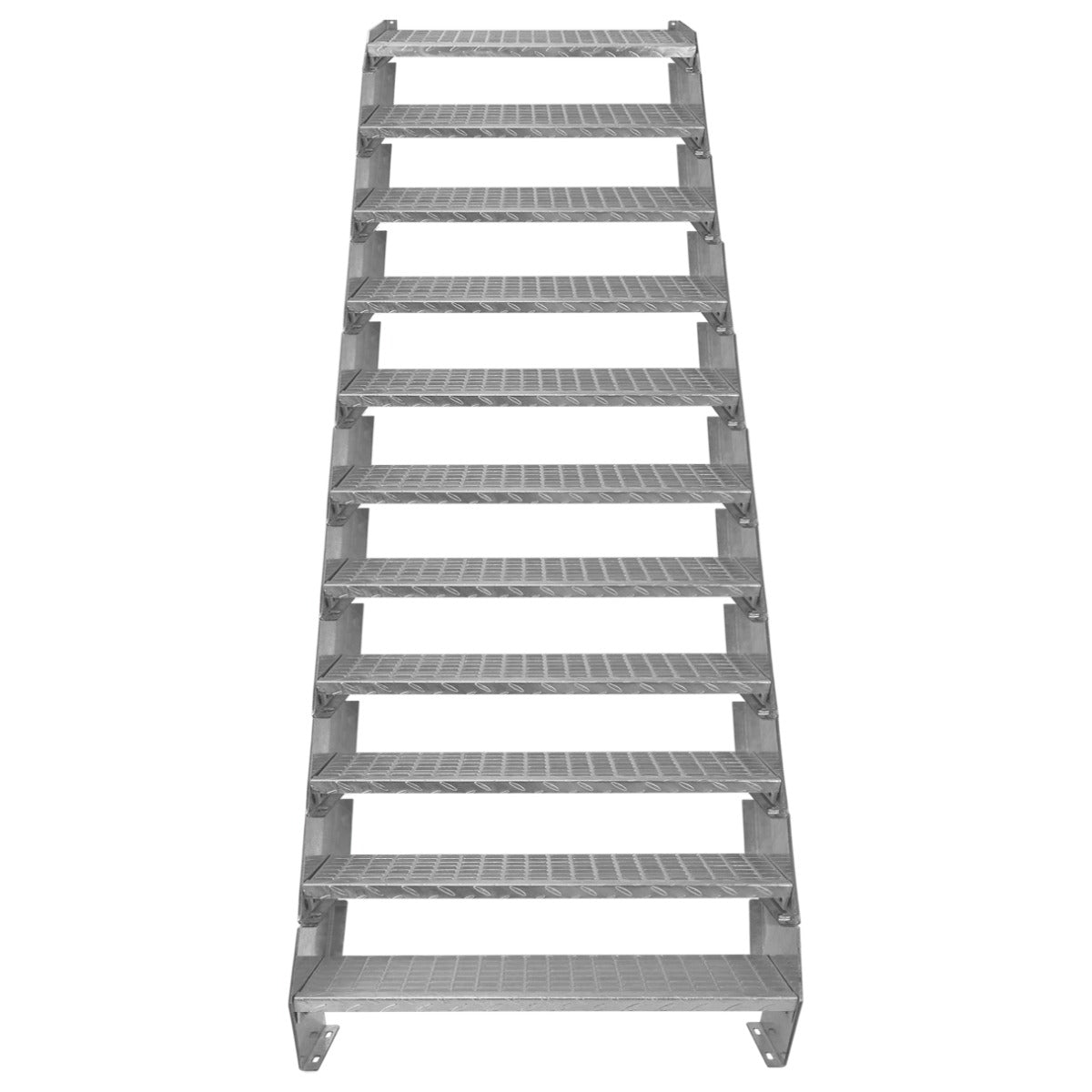 Scala zincata regolabile a 11 elementi con larghezza di 900 mm, presenta gradini antiscivolo e struttura robusta in metallo lucido
