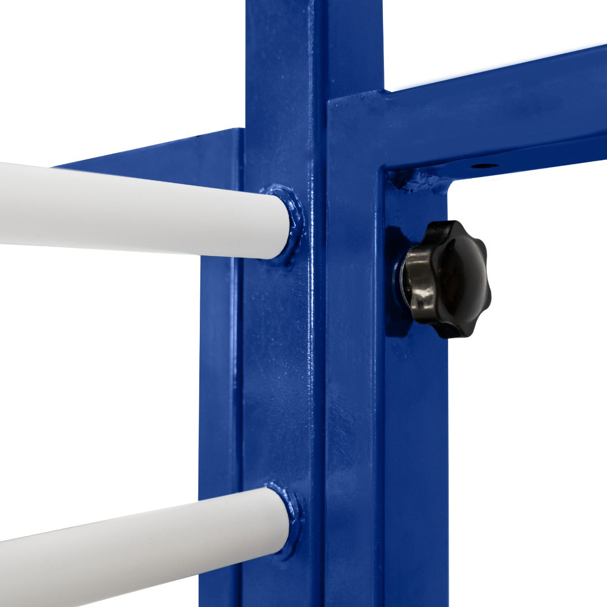 Carrello per asciugatura vernici a spruzzo, struttura blu con tubi bianchi, dettagli robusti e connettori neri per stabilità e supporto
