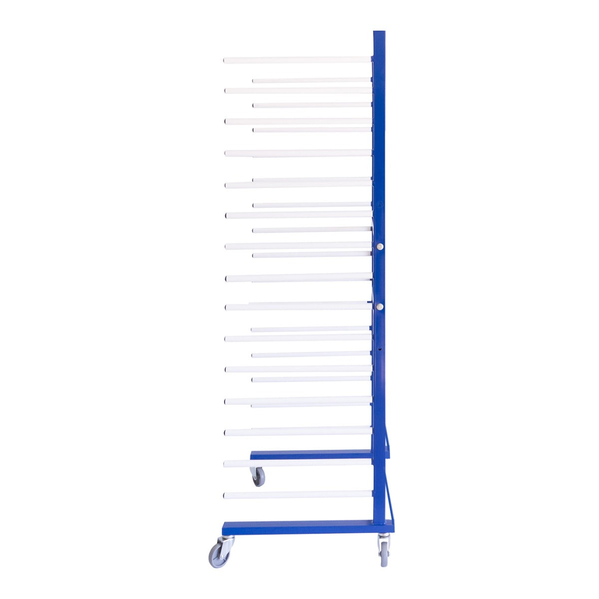 Carrello per asciugatura vernici a spruzzo, struttura blu con 5 barre bianche, ruote per facile spostamento e 4 connettori inclusi