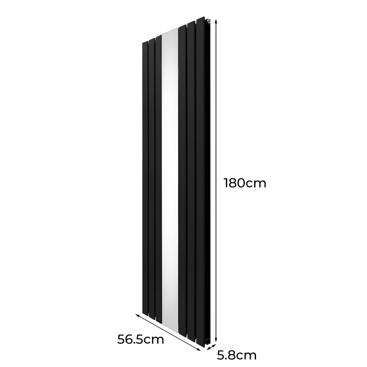 Radiatore a specchio piatto nero, 1800mm x 565mm, con finitura liscia e linee moderne, ideale per ambienti eleganti e contemporanei