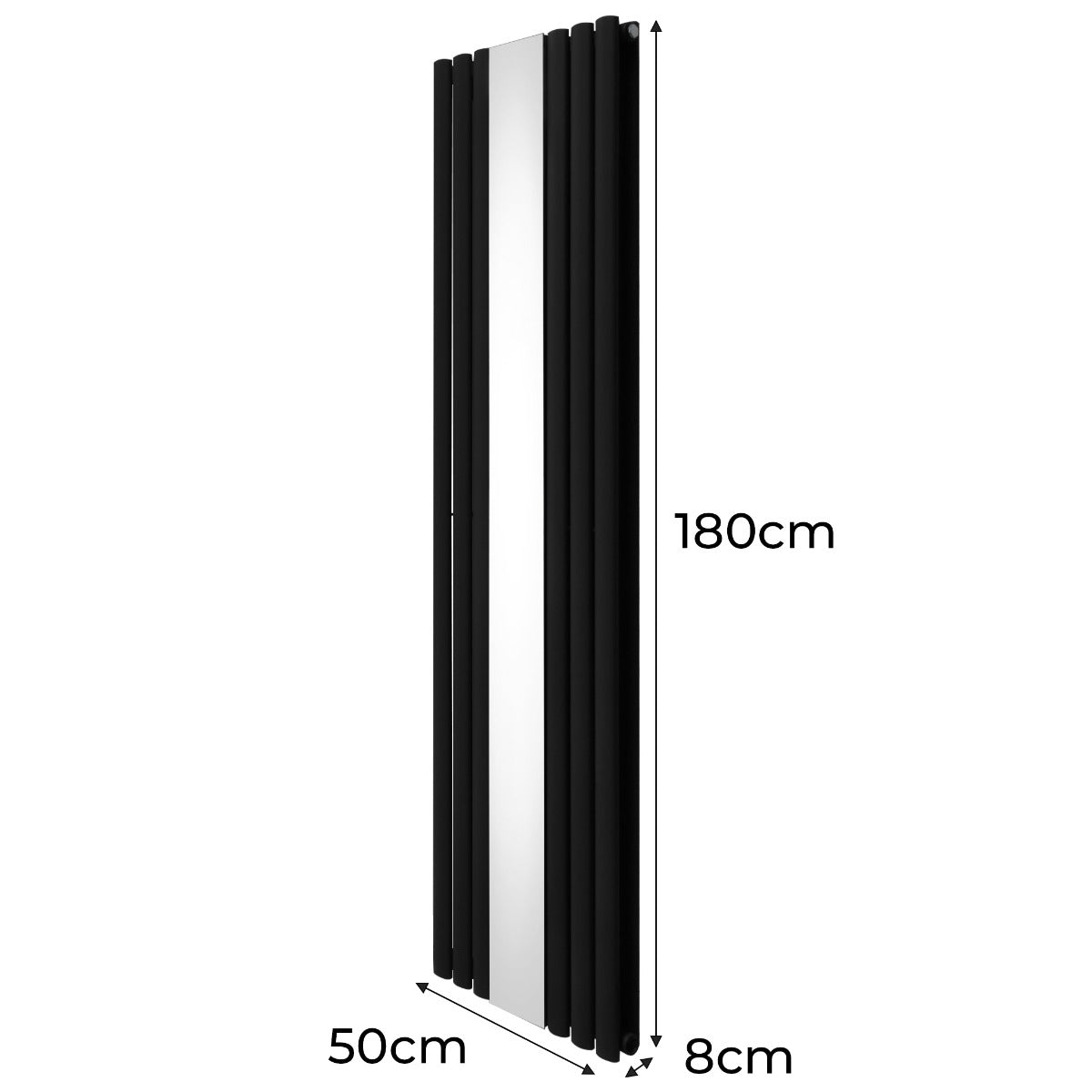 Radiatore a pannelli ovali specchiati, nero, 1800 mm x 500 mm, design elegante e moderno, superficie liscia e riflettente