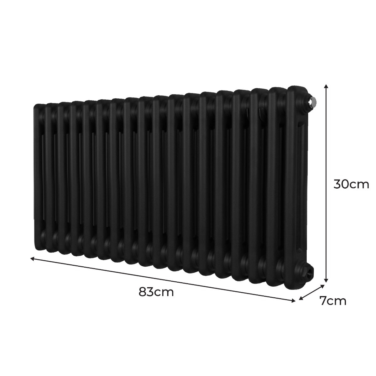 Termosifone a 2 colonne in metallo nero, dimensioni 300 x 832 mm, con finitura liscia e design elegante, ideale per riscaldamento moderno