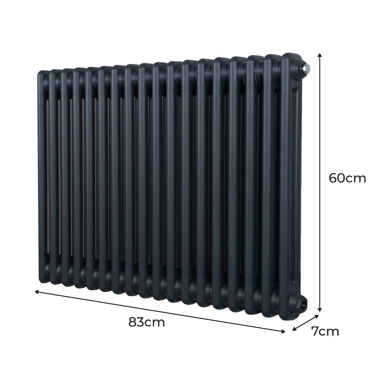 Termosifone a 2 colonne grigio antracite, dimensioni 600 x 832mm, con finitura liscia e design elegante per riscaldamento efficace