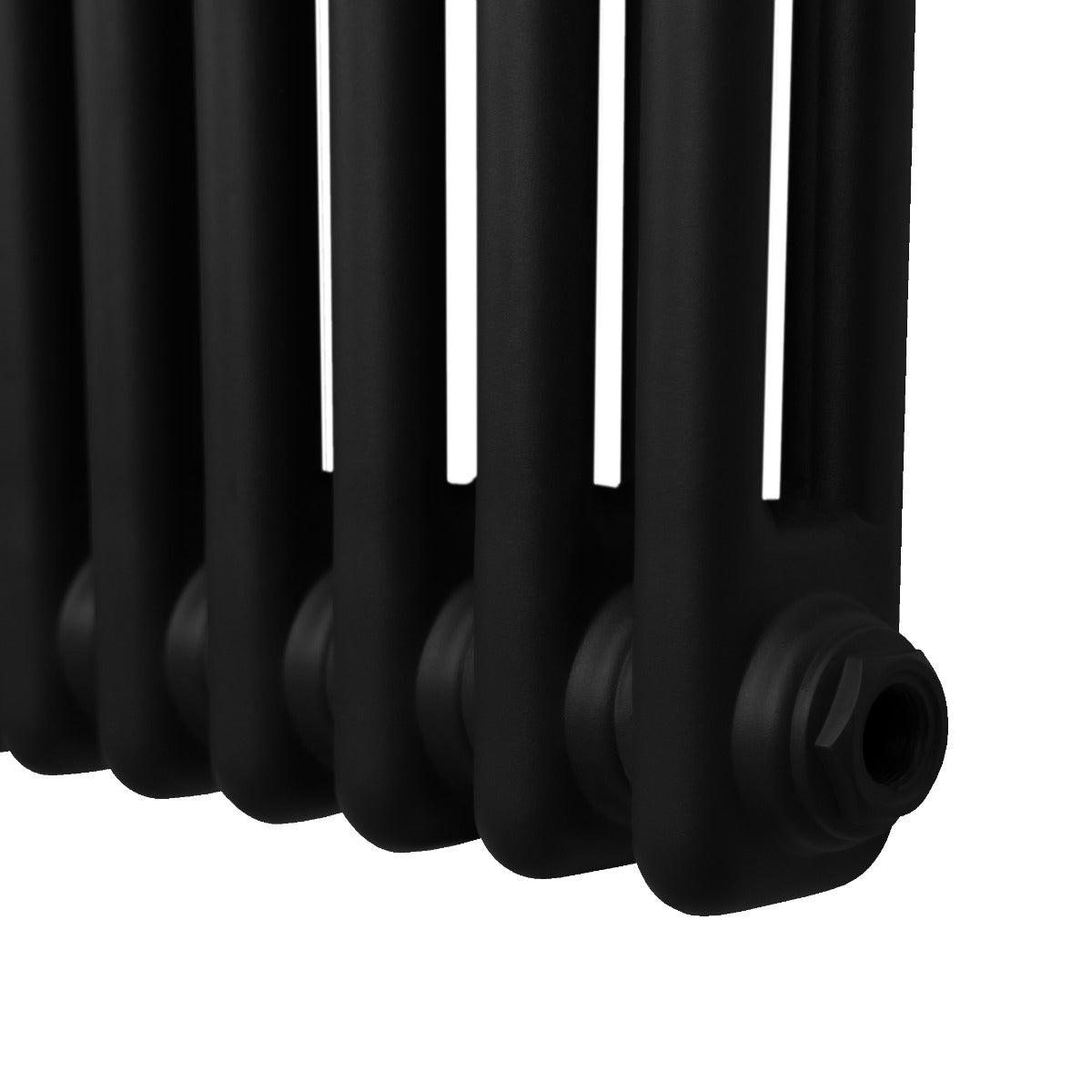 Termosifone a 2 colonne in metallo nero, con finitura opaca e design elegante, ideale per riscaldare ambienti moderni