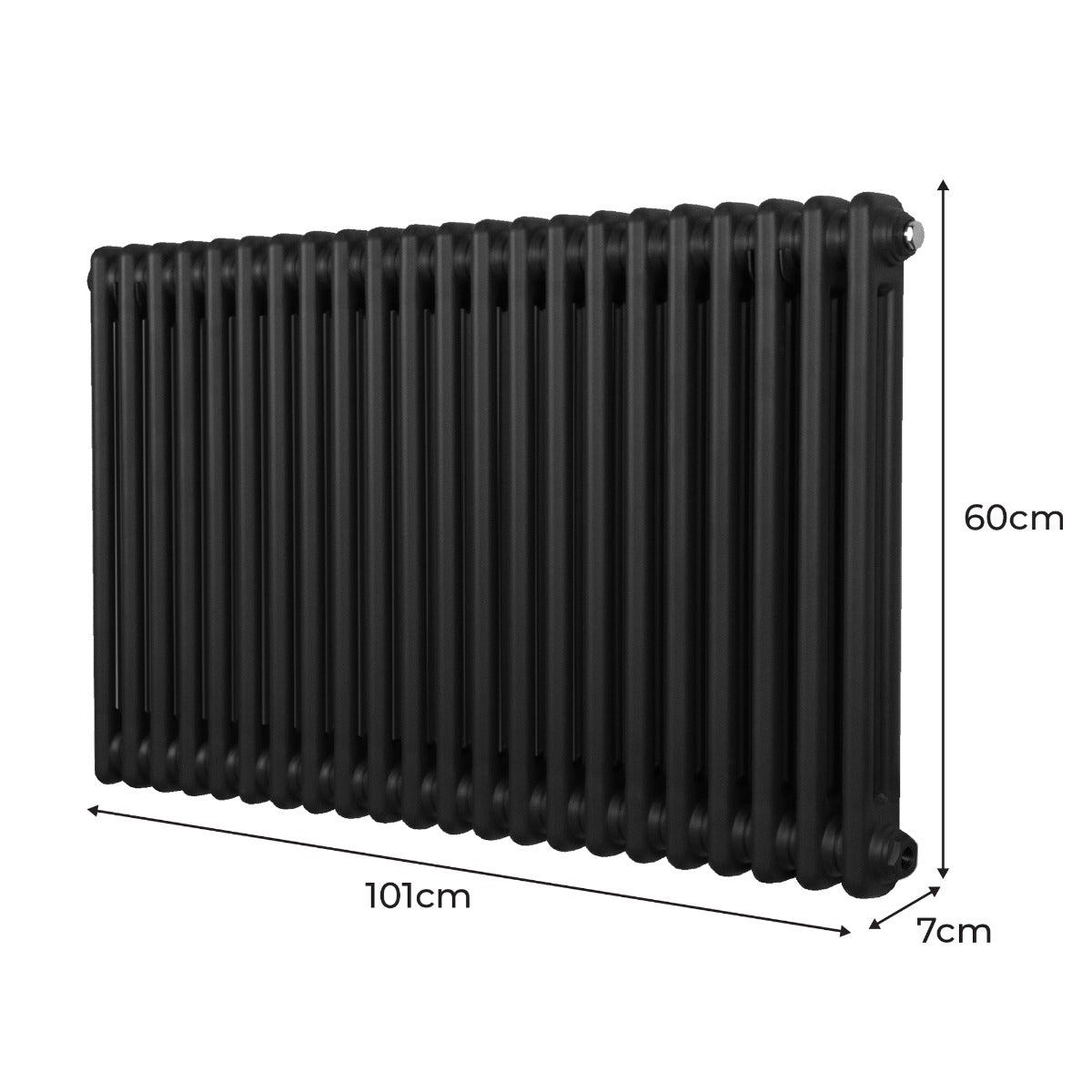 Termosifone a 2 colonne di colore nero, dimensioni 600 x 1012mm, con finitura liscia e design elegante per riscaldamento efficace