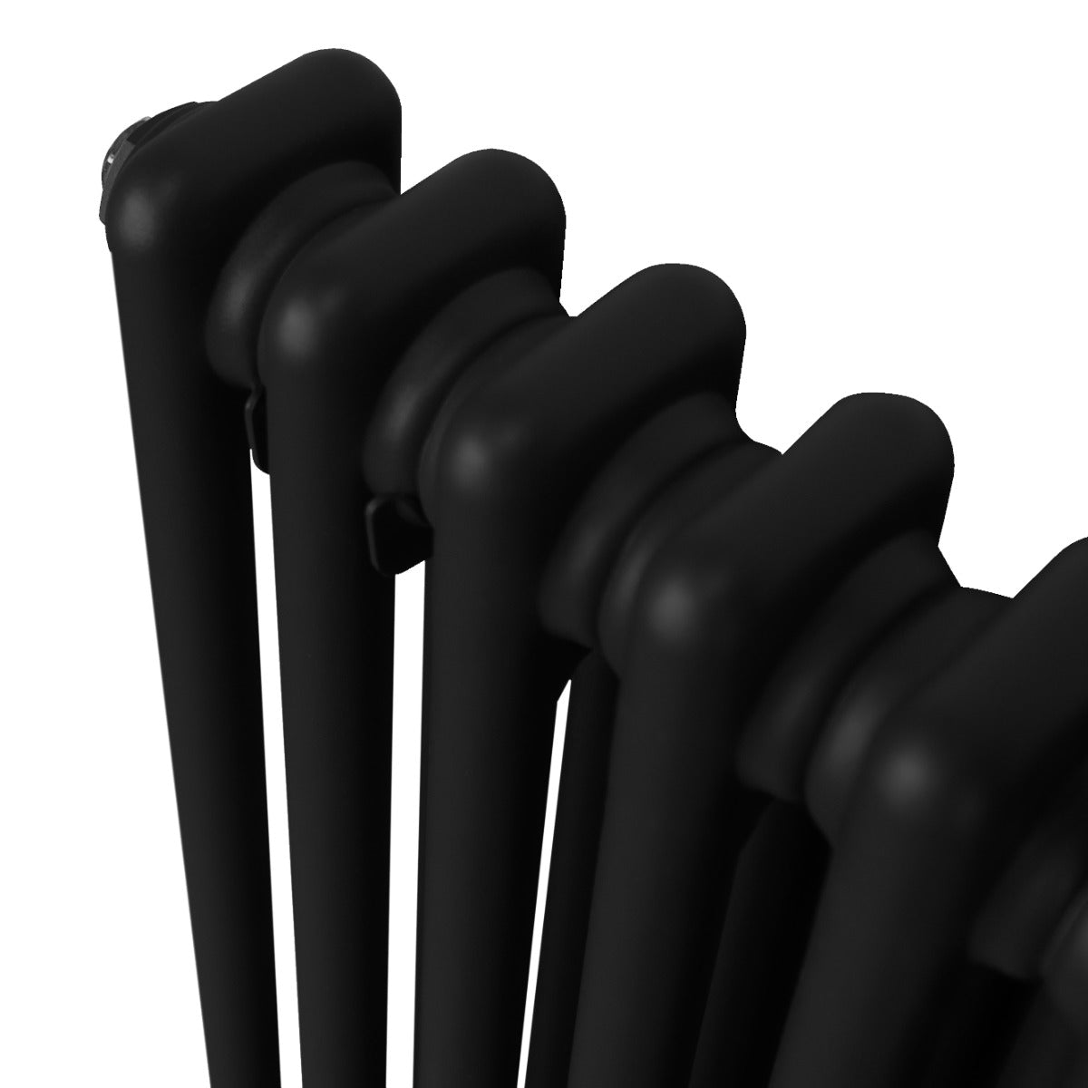 Termosifone a 2 colonne di colore nero, con finitura liscia e design elegante, ideale per riscaldare ambienti moderni e classici