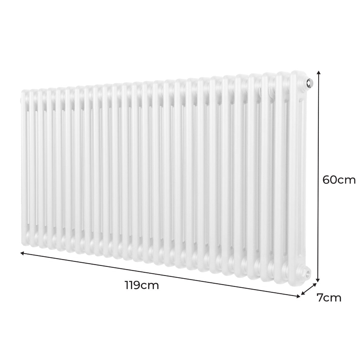Termosifone a 2 colonne bianco, dimensioni 600 x 1192mm, con finitura liscia e design elegante, ideale per riscaldare ambienti