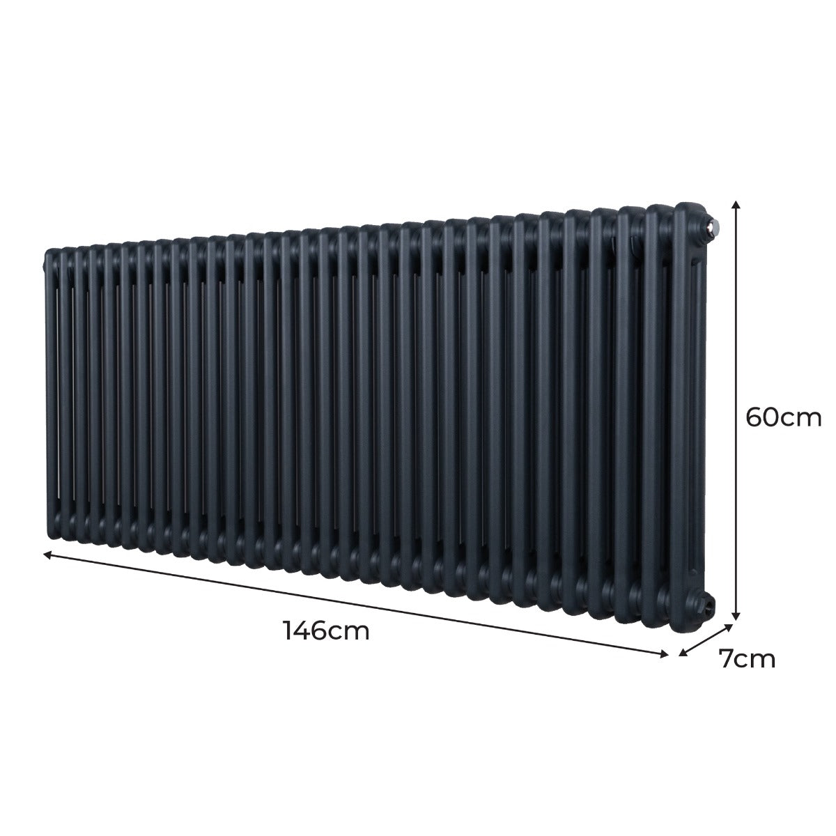 Termosifone a 2 colonne grigio antracite, dimensioni 600 x 1462mm, con finitura liscia e design elegante per riscaldamento efficace