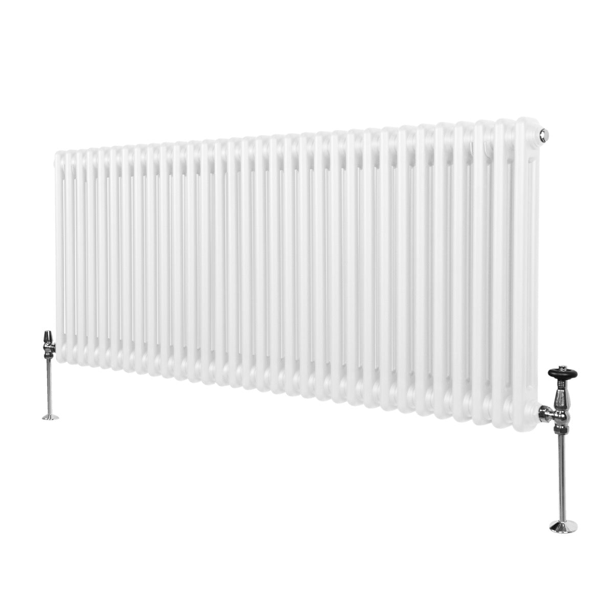 Termosifone a 2 colonne bianco, 600 x 1462mm, con finitura liscia e lucida, montato su supporti metallici cromati
