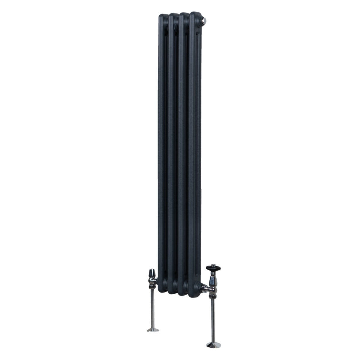 Termosifone a 2 colonne in grigio antracite, 1500 x 202 mm, con finitura liscia e tubi rotondi, adatto per riscaldamento domestico