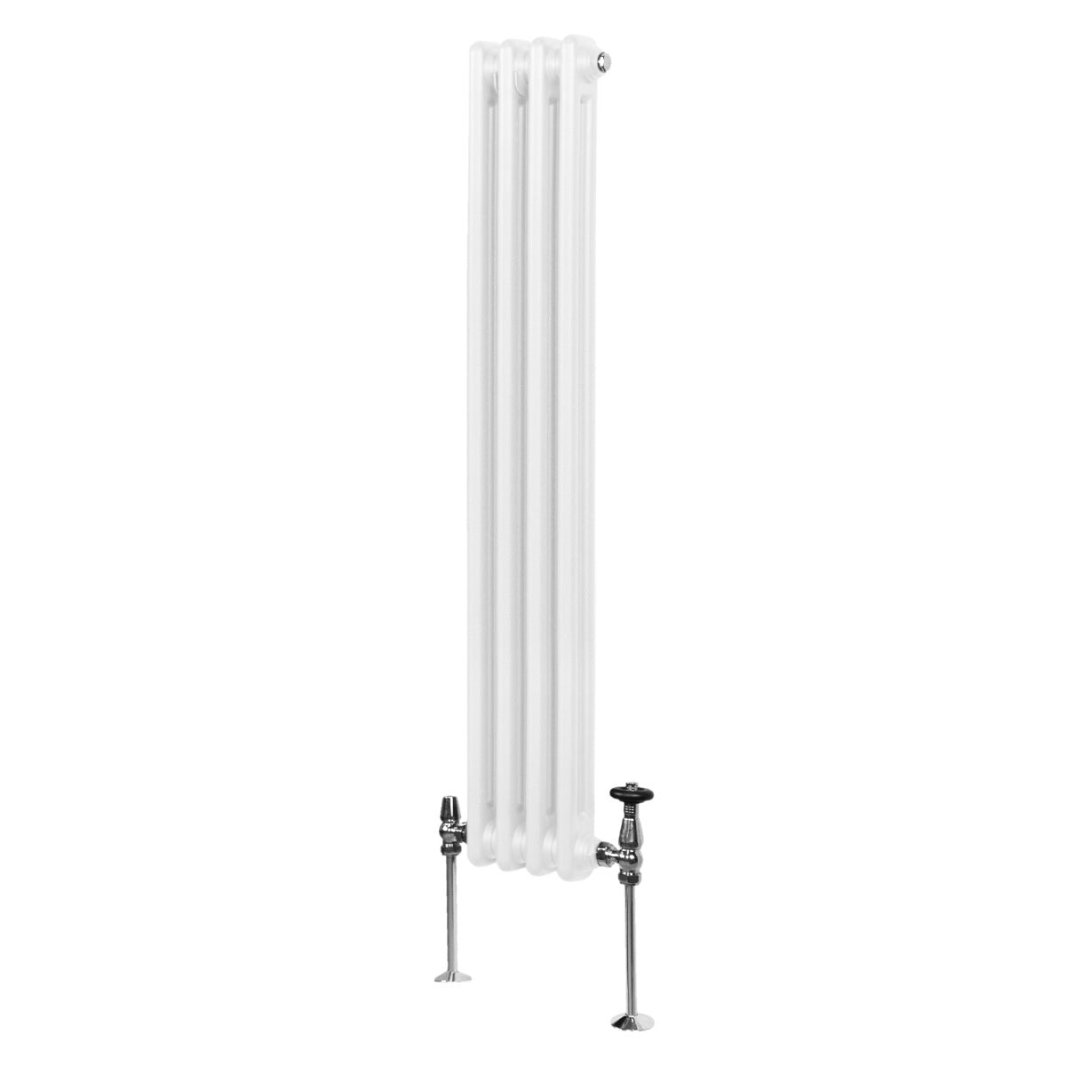 Termosifone a 2 colonne bianco, 1500 x 202 mm, con finitura liscia e dettagli metallici, ideale per riscaldare ambienti moderni