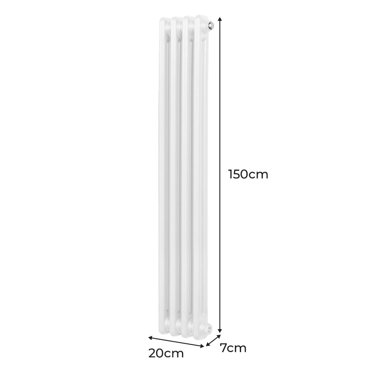 Termosifone a 2 colonne bianco, dimensioni 1500 x 202 mm, con superficie liscia e design elegante, ideale per riscaldare ambienti