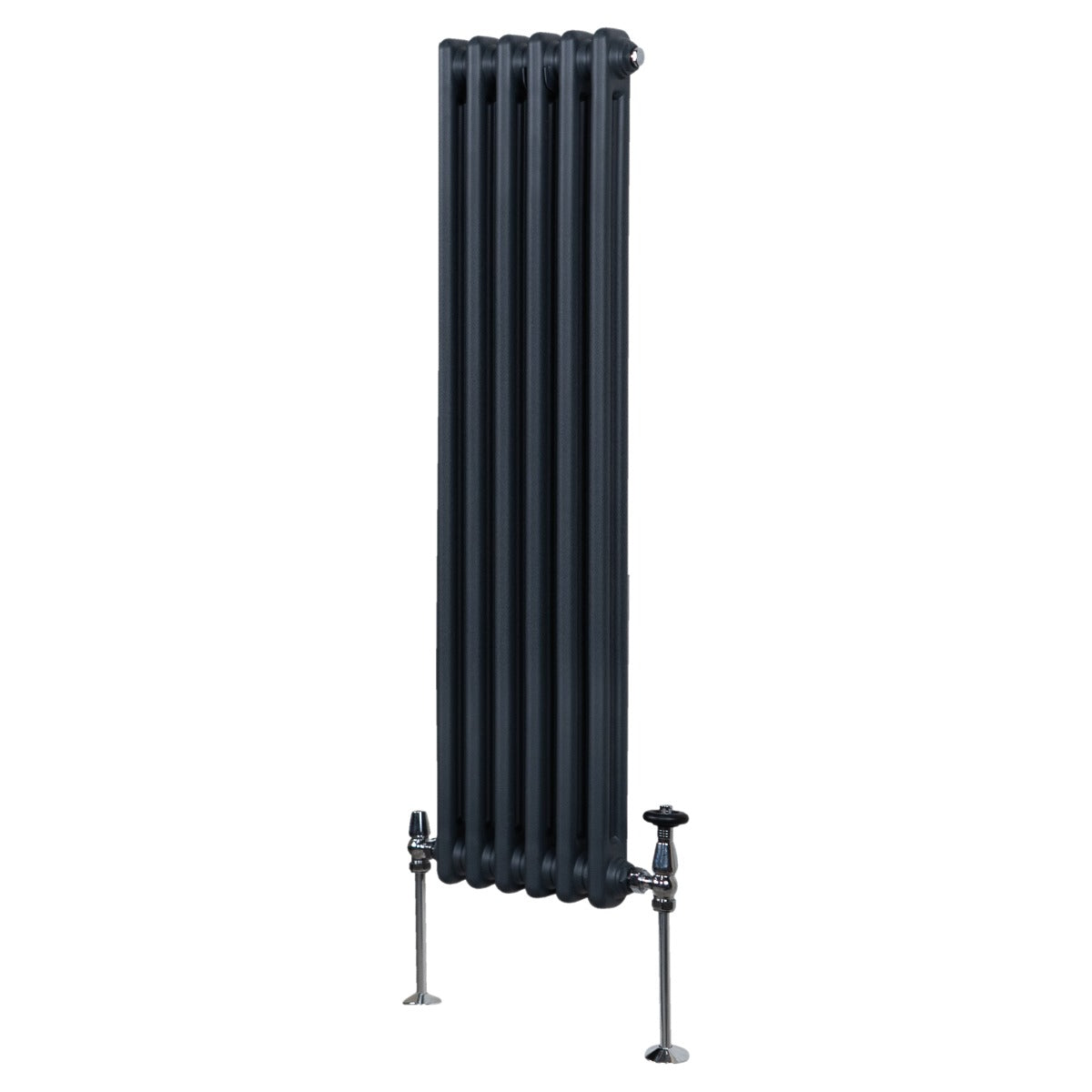 Termosifone a 2 colonne grigio antracite, 1500 x 292 mm, con finitura liscia e dettagli metallici, ideale per riscaldamento moderno