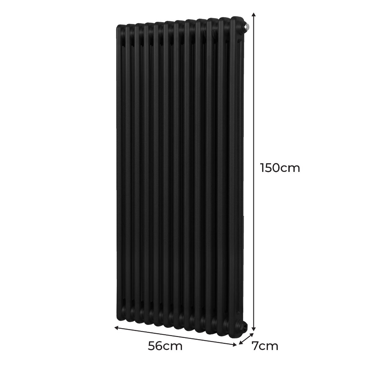 Termosifone a 2 colonne nero, 1500 x 562mm, con finitura liscia e design elegante, ideale per riscaldare ambienti moderni